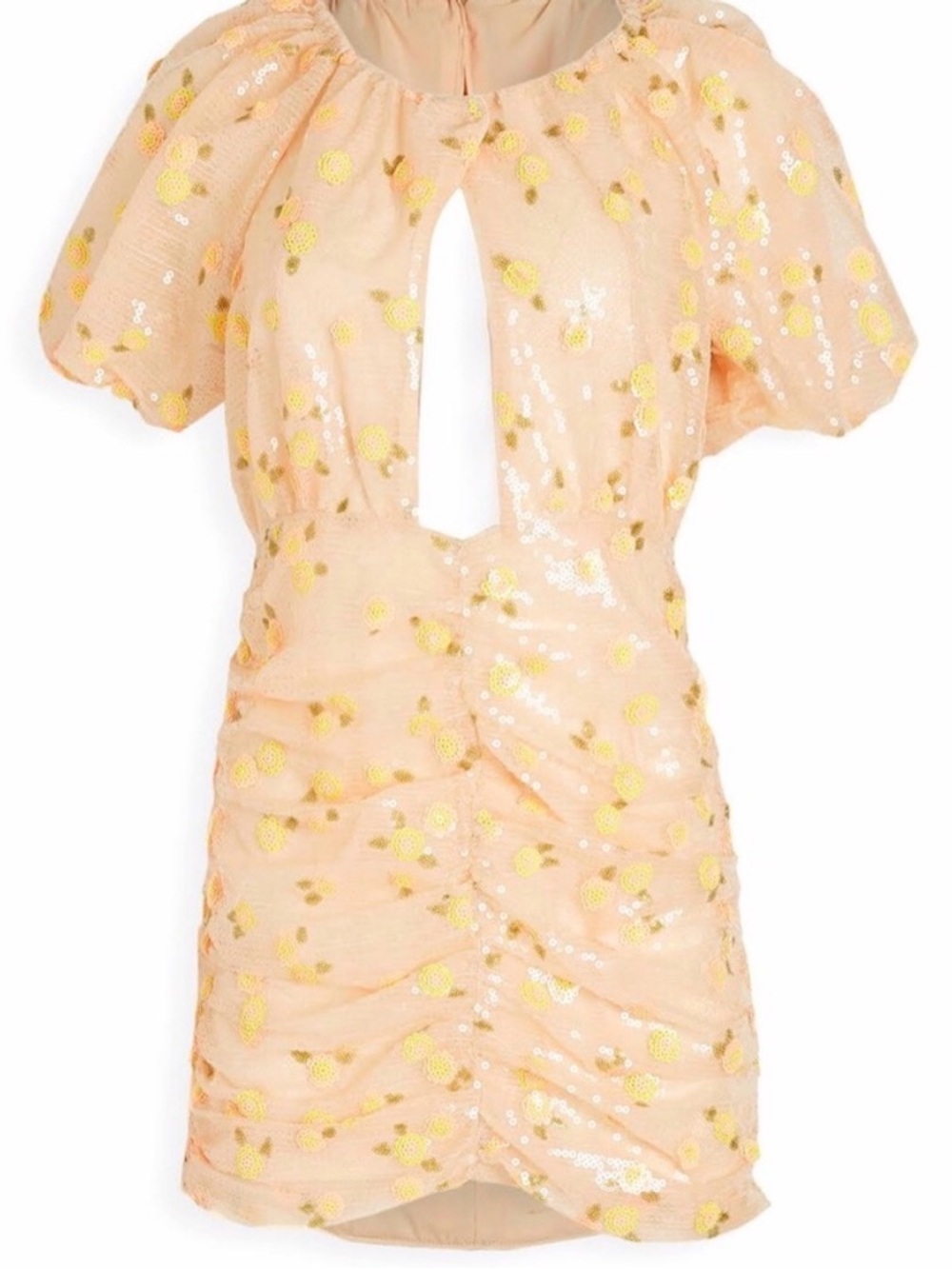 NWT For Love & Lemons Peach Mini Dress with Gold Sequin Motif
